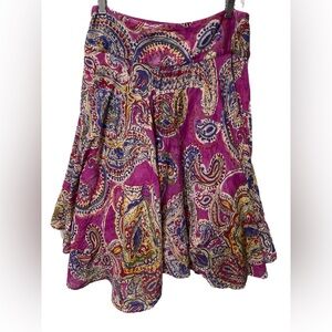Lauren Ralph Lauren Skirt M Layered Hi-LO Midi Paisley Boho Peasant Gypsy Cotton